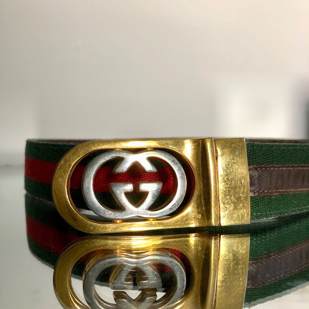 Vintage Gucci GG Logo Buckle Leather Belt - Picture 3 of 10